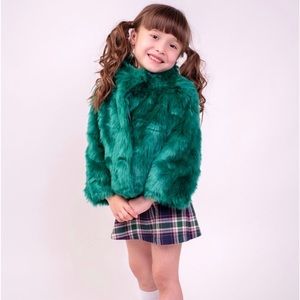 Green Fur Coat w/ Matching Scarf and Hat